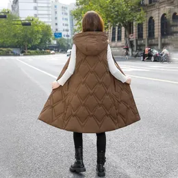 Chalecos de mujer 2023 Parkas largas con capucha Moda Chaqueta de invierno Mujeres Casual Grueso Abajo Abrigo de algodón Chaleco cálido