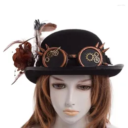 Berets Gothic Top Hat Elegancki płaski Billycock Cosplay Halloween dla unisex vintage meloników wiktoriańska epoka przemysłowa