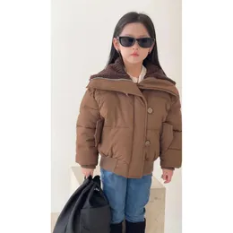 다운 코트 아메리칸 레트로 어린이 면화 단단한 큰 옷깃 칼라 푹신한 패딩 재킷 1 10 세 어린이 겨울 따뜻한 외투 231218