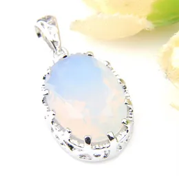 Luckyshine New White Oval Rainbow Moonstone Silver Plated Women's Pendants for Necklaces Jewelry260Z