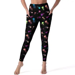 Женские леггинсы с принтом желе, сексуальные красочные медузы, штаны для йоги с эффектом пуш-ап, винтажные быстросохнущие леггинсы, женские дизайнерские спортивные леггинсы для спортзала