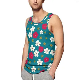 Men's Tank Tops Ditsy Floral Summer Top Red And White Workout Male Printed Trendy Sleeveless Vests Plus Size