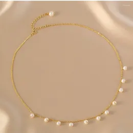 Choker Minar Französische Barock-Süßwasserperlenstrang-Quasten-Charme-Halsketten für Frauen 14 Karat echte Vergoldung Kupfer-Halsketten Partyschmuck