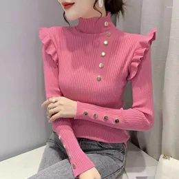 Suéteres femininos pullovers sólidos inverno quente casual mulher 2023 mangas compridas retalhos moda coreana de malha para mulher v6