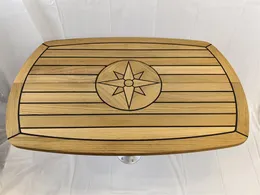 Piano del tavolo pieghevole in teak a botte con intarsio S-catrame 11,8/24x37 pollici Marine Boat Yacht RV