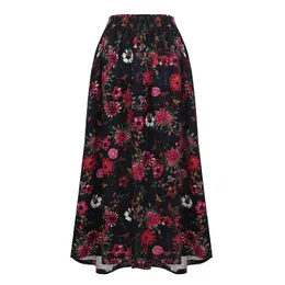 Skirts Romacci Vintage Long Skirt Floral Print Elastic Waist Boho Maxi Skirt Pocket Casual Aline Pleated Skirts Womens Jupe Femme 2019 Y