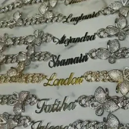 Custom Name 9MM Butterfly Cuban Link chain Namplate Pink Butterflys choker Cz Punk Miami Link Bling Bling Hip Hop Jewelry For Gift198L