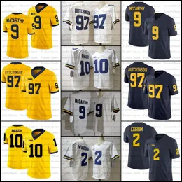 College Michigan Woerines 9 JJ McCarthy Jersey Corum 2 Woodson Edwards Tom Brady Aidan Hutchinson Football Amarelo Azul branco