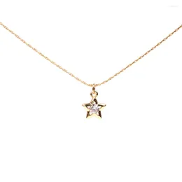 Pendant Necklaces Adjustable Inlaid CZ Stainless Steel Gold Plated Link Chain Star Shiny Five-Pointed Charm Necklace For Girlfriend