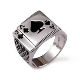 Punk Rock Enamel Black Oil Poker Card Spades A Men Finger Ring Alloy Gothic Skull Hand Claw Rings Playing Cards Jewelry240H