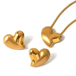 Collana e orecchini Set Youthway in acciaio inossidabile spazzolato lucido con pendente a forma di cuore color oro argento regalo di gioielli antiallergici 2023