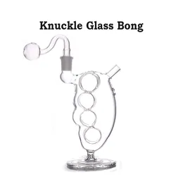 With Base Knuckles Glass Bong Dab Rig Hookahs 14mm Female Blunt Bubbler Recycler Water Pipes for Dry Herb with 14mm Male Glass Oil Burner Pipes