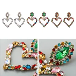 1 Pair Shiny Rainbow Crystal Rhinestone Large Heart Pendant Dangle Bib Earrings Statement Earrings Women Fashion Jewelr262t