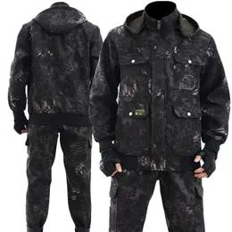 Herren-Trainingsanzüge, 2-teiliges Set, Outdoor-Jacke, Hose, Winter-Arbeitskleidung, plus Samt, dicke Baumwolle, Schutzkleidung, Tarnung 231216