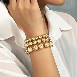 Strand Steampunk Gold Color Ball Beads Bracelets For Women Hands Jewelry Hip-hop Female Exaggerated Fashion Layered