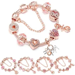 rose gold charms bracelet with happy tree glass bead pendant bracelet diy jewelry bangle for women gift2162