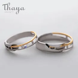 Anéis de casamento Thaya Train Rail Design Moonstone Amante Anéis de Ouro e Oco 925 Prata Eleglant Jóias para Mulheres Gemstone Doce Presente 231218