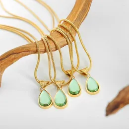 Naszyjniki wiszące w stylu bezbarwnym wodoodpornym wodoodpornym biżuterii emocjonalnej vintage vintage Olive zielony niebieski naszyjnik kropel