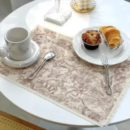 Table Mats Style Rectangle Cotton Linen Placemats Non-washable Heat Insulation Oil-Proof Home Dining Decor