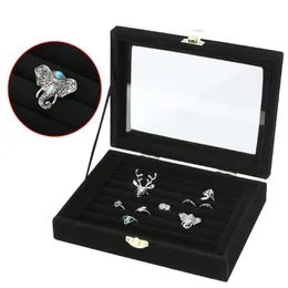 Jocestyle nova caixa de jóias de veludo jóias organizador display armazenamento capa vidro titular rack para anel brinco c190216012774