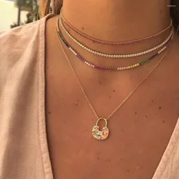 Chains 2024 Fashion Thin Cz Tennis Chain Necklace Layer Women Choker Colorful Gold Color Trendy For