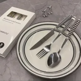 Geschirr-Sets, Besteck-Set, Keramikgriff, Vintage, tragbar, Edelstahl, Geschenk, Messer, Gabel und Löffel, Küchengeschirr-Set