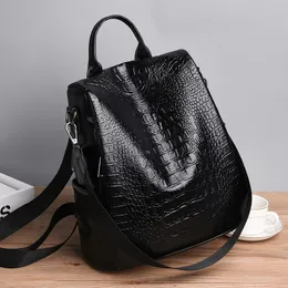 Mulheres sacos de ombro 2 cores simples mochila de lazer de couro macio anti-roubo zíper traseiro moda mochilas Joker cor sólida em relevo bolsa de crocodilo 9035 #