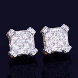 New 10mm Square Stud Earring for Men Women's Charm Ice Out CZ Stone Rock Street Hip Hop Jewelry Three Colors2360