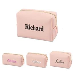 Sacos de cosméticos Casos Personalizado PU Square Makeup Bag Personalizado Bordado Viagem Portátil Saco de Higiene Pessoal Grande Capacidade Simples Saco de Armazenamento À Prova D 'Água 231218