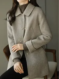Womens Wool Blends Elegant Overcoat Solid Pocket Loose Warm AutumnWinter Jacket Women Promotion Slim Long Sleeved Coat 231218