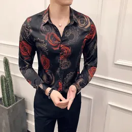 Hemden 2018 Rosendruck Blumenhemd Männer Camisa Masculina Slim Fit Hawaiihemd Langarm Blume Slim Fit Pron Club Party