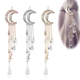 Mode Strass Crescent Haarnadel Luxus Kristall Quaste Anhänger Mond Haar Clip für Frauen Mädchen Schmuck Haar Zubehör Geschenke