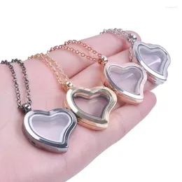 Pendant Necklaces 1Pcs Fashion Irregular Heart Love Glossy Glass Locket Charms Living Memory With 60cm Chain Four-color Necklace Jewelry