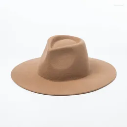 Beralar X465 Yün Büyük Kıtsıklı Caz Cap Yetişkin Sıradan Fedora Şapkaları Geniş Kesli İçbükey Şekar Şapka Panama