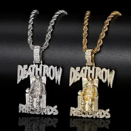 Anhänger Halsketten Platten Klassische Musik DEATHROW Kettenhalskette für Männer Frauen Voller Zirkon Gefangener Alphabet Hip Hop King Drop 231216