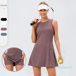 Lu Consaminerad tennis kjol Yoga fitness klänning brokad naken andningsbar anti -lysa casual golfsport kort kjol tvådelad kostym