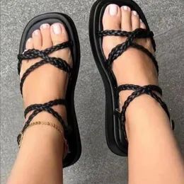 Sandali 2023 moda estiva donne piatte scarpe stringate open toe pantofole da donna con cinturino alla caviglia da spiaggia Mujer Zapatos