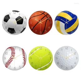 Väggklockor sportbollar klocka fotboll/basket/volleyboll/baseball/tennis/golf bollstum i rörelse tyst dekorativ droppar