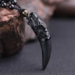 New whole 100% natural obsidian Wolf's Tooth pendant Tooth Amulet and hyperbole punk necklace lucky win necklace287t