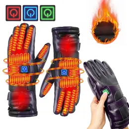 Five Fingers Gloves Unisex Electric Heated Gloves 3 Heating Modes Electric Heating Gloves Waterproof PU Leather for Winter Outdoor Sports 231218