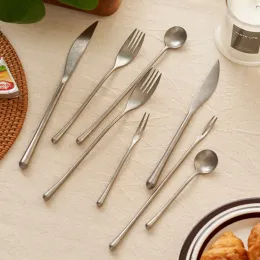 Forntida och elegant rostfritt stål bestick set knivar gafflar skedar för måltider/desserter/frukt bordsartiklar för familjebröllopsfest