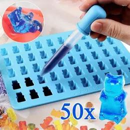 Moldes de cozimento Gummy Bear Silicone Mold 50 Grades Chocolate Candy Mold Dropper DIY Jelly Fondant Valentine Art Decoração Acessórios