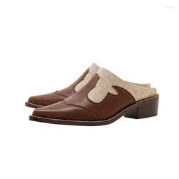 Sapatos de vestido Sexy Pointed Toe Square Heel Mulheres Verão Slingback Bombas Moda Western Cowboys Cor Misturada Mules Senhoras Sandálias