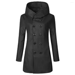 Erkek trençkotları Premium Kaliteli Erkek Kış Palto Kapşonlu Ceket Çift Kruvaze Paltalı Paltalı Carkeri M 3XL Siyah lacivert