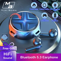 Fone de ouvido mini-nascido em fones de ouvido com luz HIFI LED Mood 5.3 Trend Ring Star exporta jogo de metal Bluetooth Sound Font cancela fone de ouvido estéreo