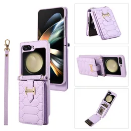 Crossbody Lanyard Leather Purse Phone Phone for Samsung Galaxy Z Flip 3 4 5 Flip5 Zflip4 Zflip3 Wallet Cards Slot Cover مع حزام يدوي