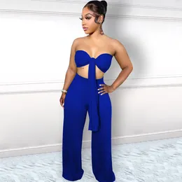 Women's Two Piece Pants Felyn 2023 Fashion Elegant Style 2 Pcs Pant Women Set Summer Solid Tshirt And Navel Revealing Outfit Strapless Sexy