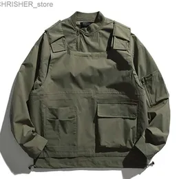 TAKTICAL JACKI MĘŻCZYZNIE TAKTICAL CARGE JACKI RETRO MUSICIE KOLEKTY CIĘDZY KOLOR 2 sztuki kamizelka Outdoor Casual Military Bomber Coats Malel231218