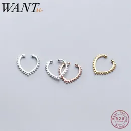 WANTME Real 100% 925 Sterling Silver Love Heart Round Bead Ear Bone Clip Ear Cuffs for Women Without Piercing Earrings Jewelry 210305U