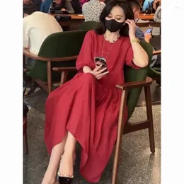 Casual Dresses Women's High-end Luxury Design Dress For Women 2023 Summer French Loose Red Long Female Korean One Piece